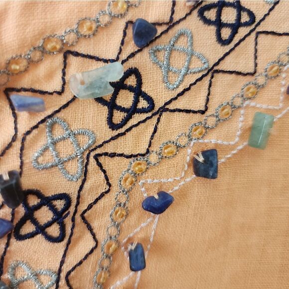 Avenue 100% linen sorbet embroidery embellish 3/4 sleeve tunic style blouse - Picture 5 of 11